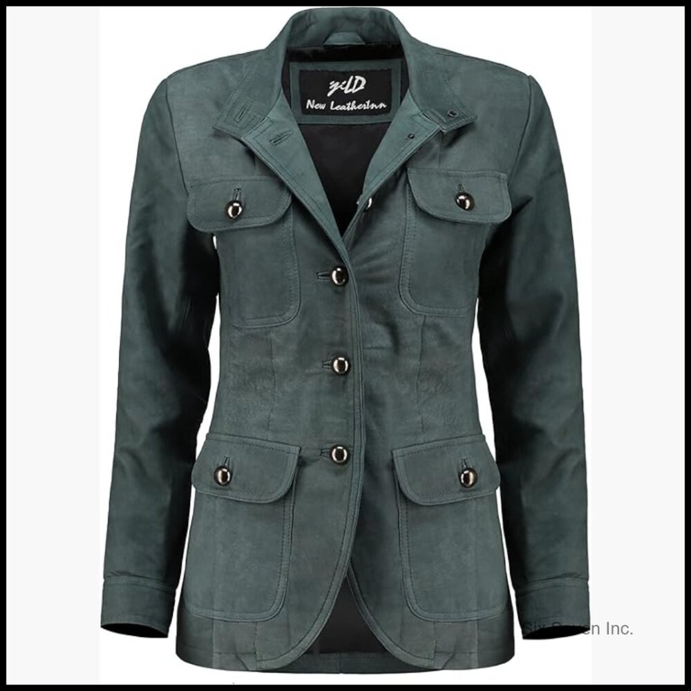 Real Leather Blazer With Cuff Sleeves And Four Pockets